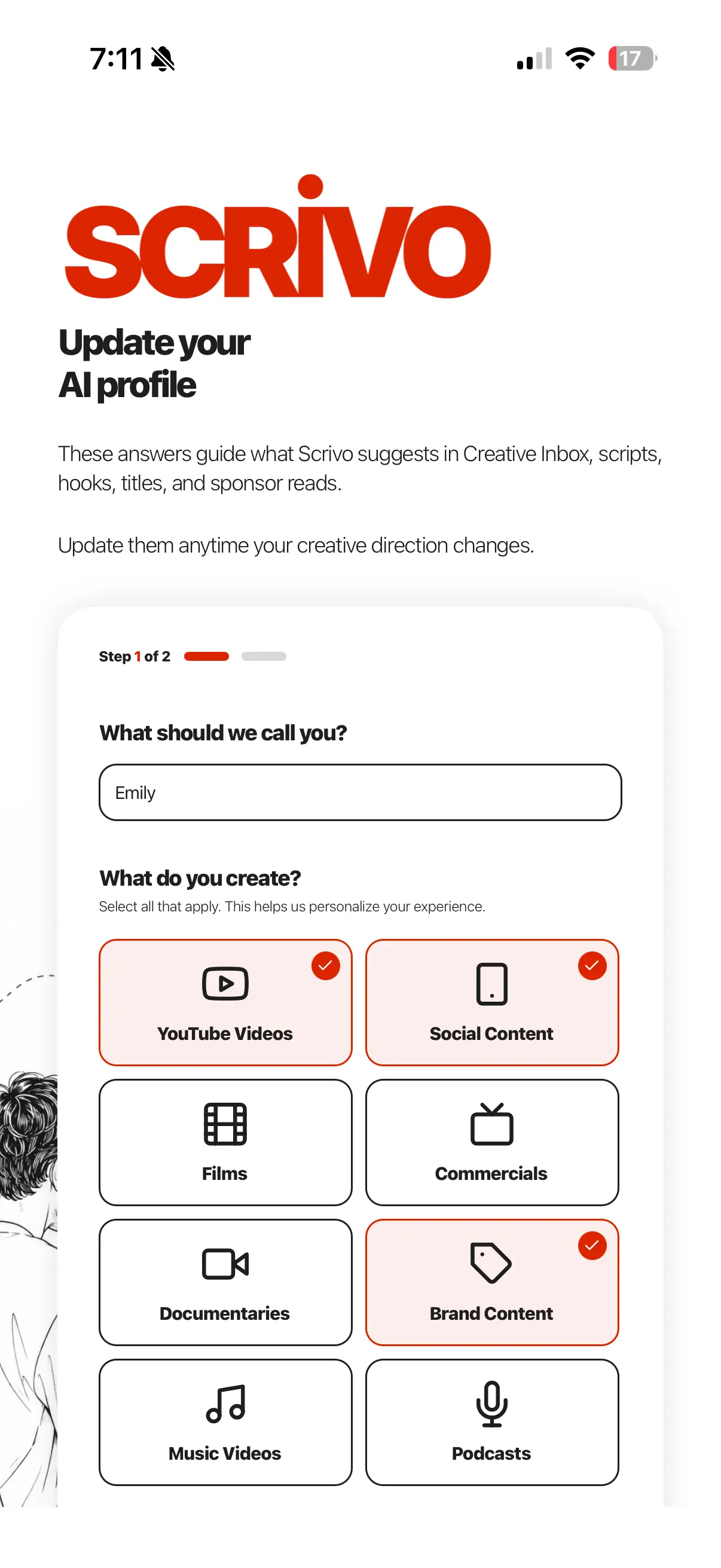 Scrivo mobile app screen