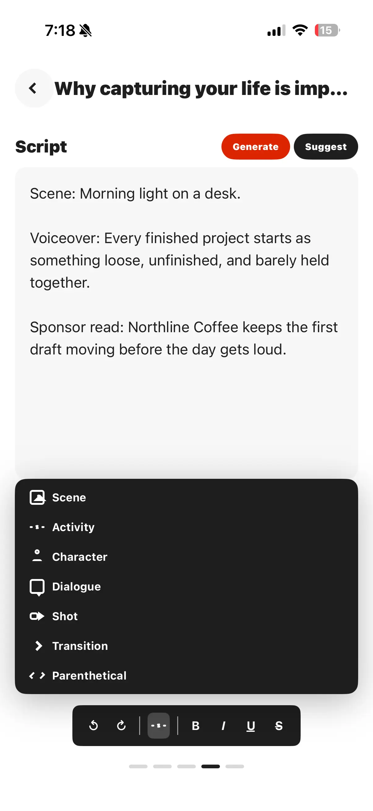 Scrivo mobile app screen